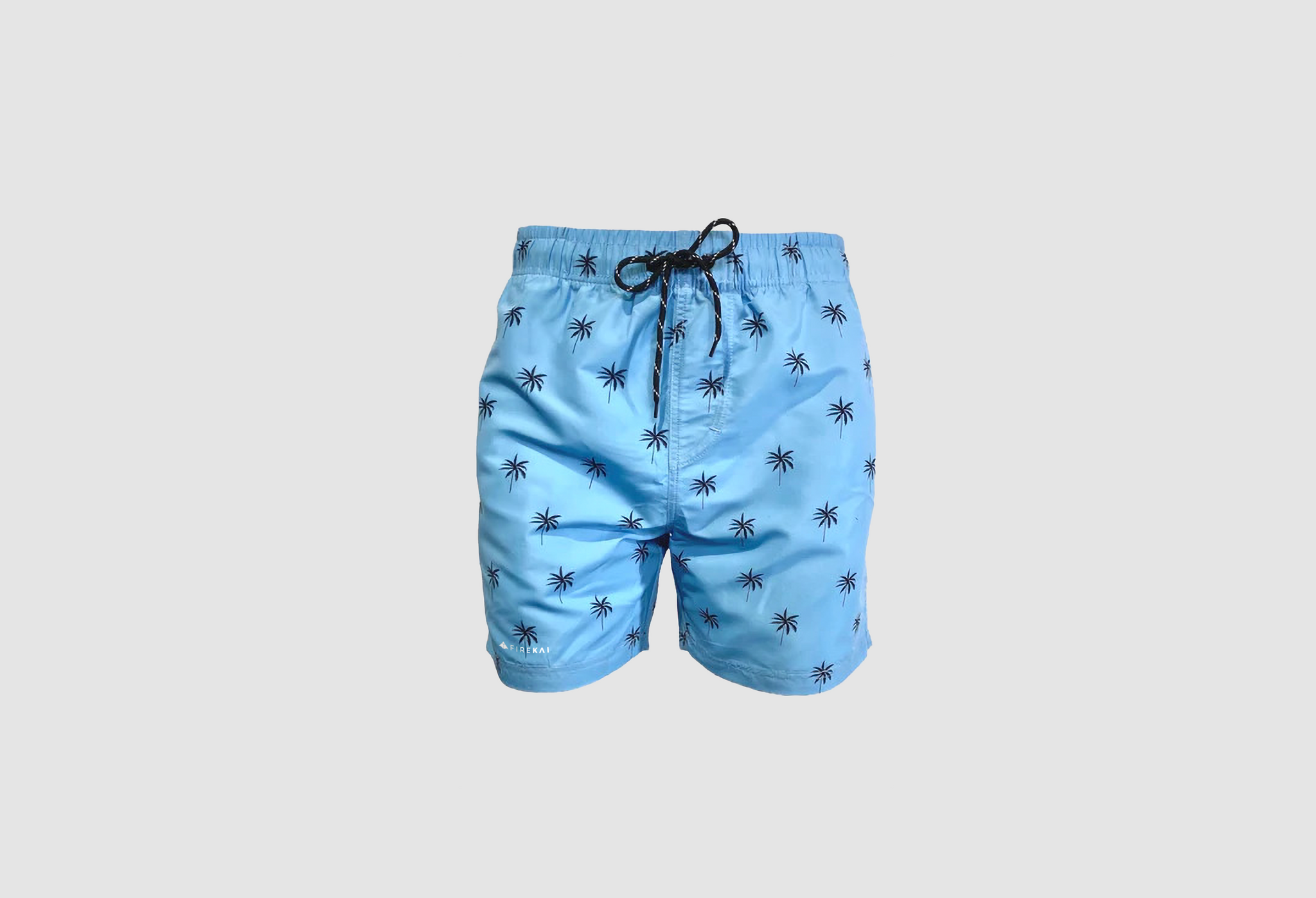 Fire Kai good to go swim shorts sky blue palm trees